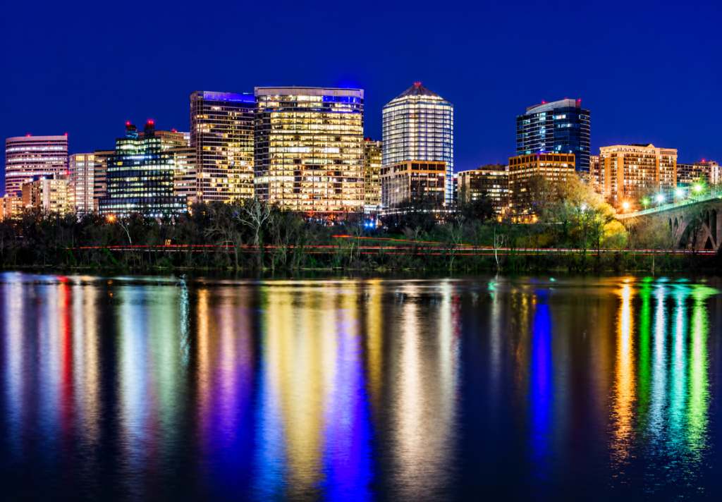 Modern city skyline at night symbolizing data-driven decision making and enterprise scale