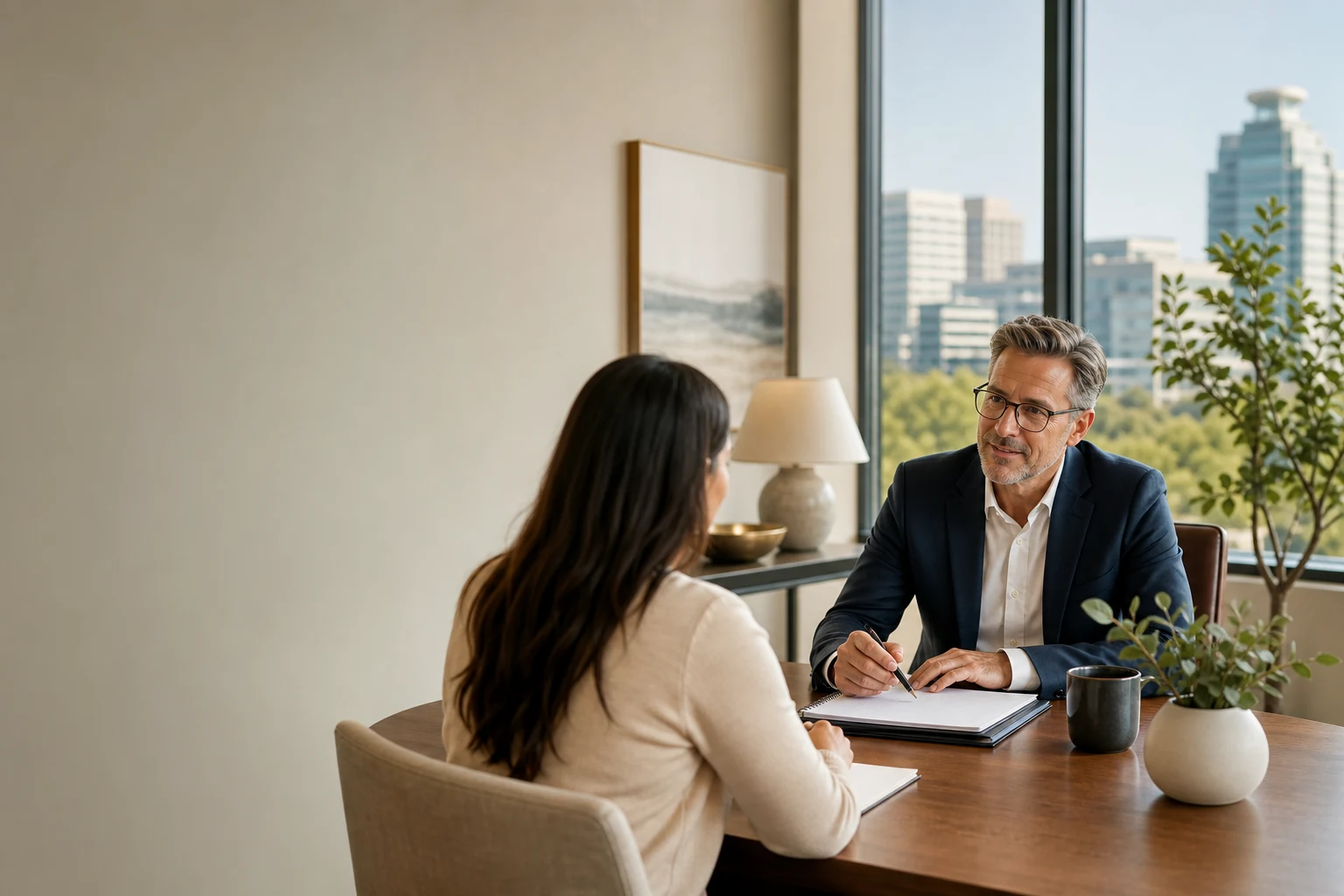 Reckenen advisor welcoming a client for a tax and accounting consultation in Northern Virginia