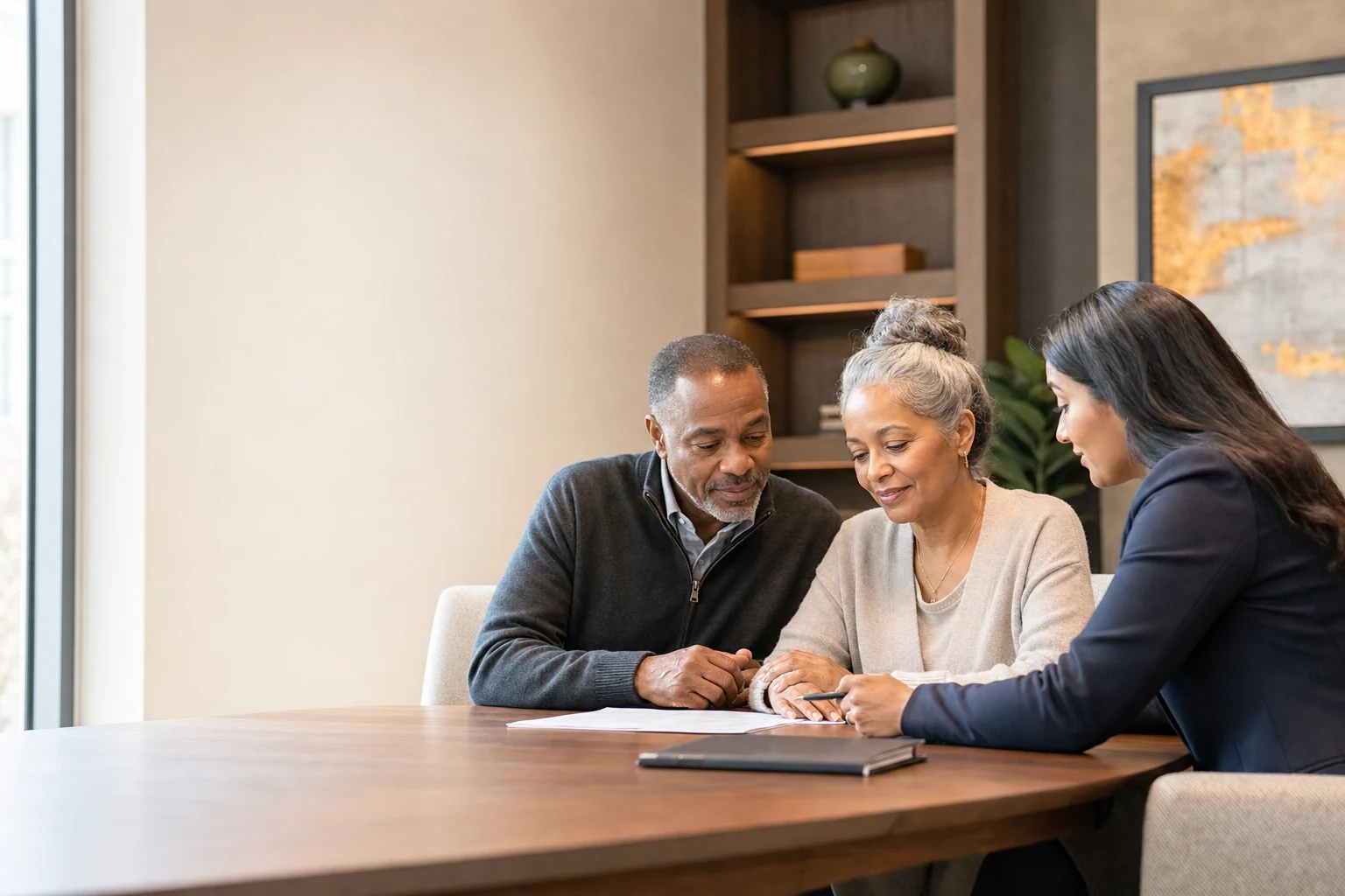 Reckenen tax advisor helping a couple plan their personal taxes and financial future